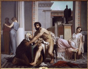 Ulisses rozpoznany przez swoją pielęgniarkę Euryclee autorstwa William Adolphe Bouguereau