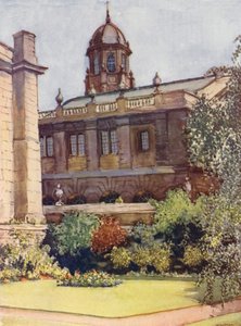 Sheldonian Theatre i Bodleian Library z ogrodu rektora, Exeter College (kolorowa litografia) autorstwa William Ainsworth Wildman