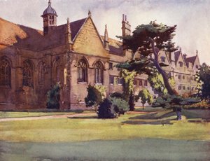Front ogrodu Wadham College (litografia kolorowa) autorstwa William Ainsworth Wildman