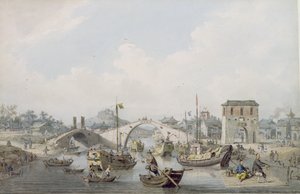 Łódki na rzece w Suchowie, Chiny (wc na czarnym ołowiu) autorstwa William Alexander