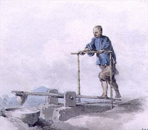 Chiński robotnik w pracy (akwarela) autorstwa William Alexander