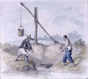 Chińscy robotnicy zbierają wodę (akwarela) autorstwa William Alexander
