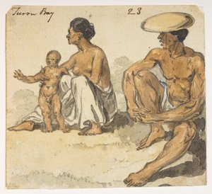 f.4 23 Mężczyzna, kobieta i dziecko „Zatoki Turonów”.  z albumu 372 rysunków pejzaży, wybrzeży, strojów i życia codziennego wykonanych podczas ambasady Lorda Macartneya u cesarza Chin w latach 1792-1794 (ołówek i akwarela na papierze) autorstwa William Alexander