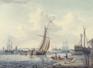 Widok Greenwich i Deptford przedstawiający Royal Naval College i Royal Dockyard, 1789 (wc) autorstwa William Anderson
