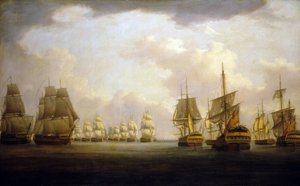 Bitwa o przylądek Finisterre (Finistère), początek XIX wieku (olej na płótnie) autorstwa William Anderson