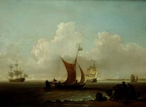Holenderska wysyłka u wybrzeży Holandii z rybakami ładującymi łódź z brzegu autorstwa William Anderson