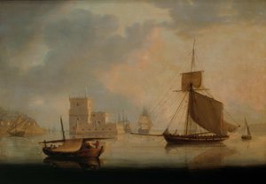 Naval Cutter przy wieży Belem u ujścia Tagu autorstwa William Anderson