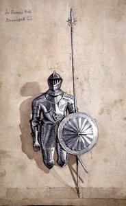 Studium zbroi w Sali Barona, Zamek Brancepeth, Durham (akwarela i ołówek na papierze)