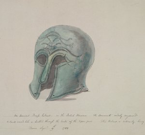 Antyczny mosiężny hełm z British Museum, Holborn, Londyn, 1784