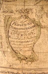 Kartusz na północnym Pacyfiku, ok. 1795 r. (papier mache, grawerowana płyta miedziana, mosiądz, drewno, papier) autorstwa William Bardin
