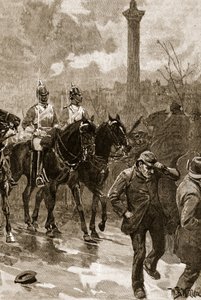 Krwawa niedziela: Ratownicy trzymający Trafalgar Square, 1887, ilustracja z „Ilustrowanej historii Anglii Cassella” (zdjęcie w sepii) autorstwa William Barnes Wollen
