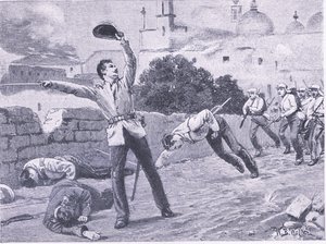 Niosąc most Charbagu, Lucknow 25 września 1857, ilustracja z brytyjskich bitew lądowych i morskich, 1915 autorstwa William Barnes Wollen