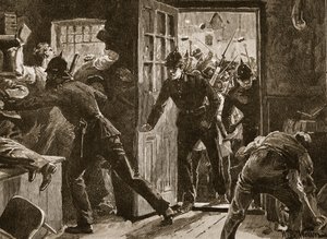 Bójka w Ennis pomiędzy zawodnikami National Leaguers i policją, 1886, ilustracja z "Cassell