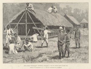 Ekspedycja Lushai, Goorkhowie budują szałas do przechowywania zapasowego sprzętu autorstwa William Barnes Wollen
