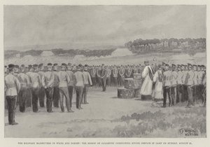 Manewry wojskowe w Wilts i Dorset, biskup Salisbury odprawiający nabożeństwo w obozie w niedzielę 21 sierpnia autorstwa William Barnes Wollen