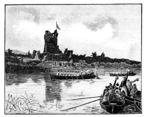 Trasa królewska po Irlandii, wizyta w zamku Ross w Killarney, 1887 r. autorstwa William Barnes Wollen