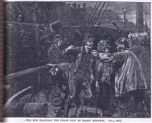 Tłum wchodzący na pokład statku zbożowego w Garry Kennedy AD 1841 autorstwa William Barnes Wollen