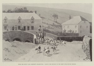 Z Devon i Somerset Staghounds, zabierając ogary na spotkanie nad Exford Bridge autorstwa William Barnes Wollen