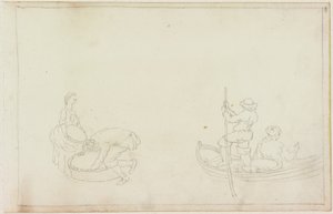 Dwóch barmanów oraz mężczyzna i kobieta z koszem (ołówek na papierze (na papierze z M749)) autorstwa William Beilby