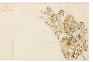 Szkic do muralu w Wallington Hall (tusz i ołówek na papierze (naklejony na kartkę)) autorstwa William Bell Scott