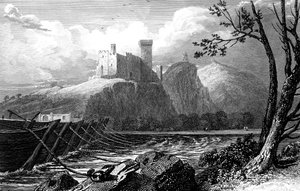 Zamek Beaucaire i most z łodzi na Rodan, Francja, 1824.
