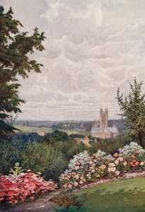 Katedra w Canterbury, wieża kościoła św. Marcina i Harbledown (kolorowa litografia) autorstwa William Biscombe Gardner