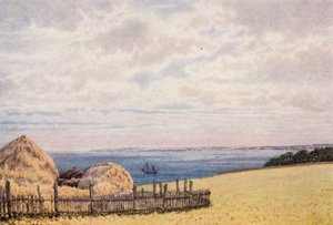 Widok na zatokę Pegwell od strony Ramsgate (kolorowa litografia) autorstwa William Biscombe Gardner
