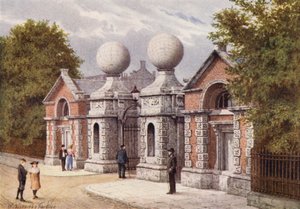 Wejście główne, Royal Naval College, Greenwich (kolorowa litografia) autorstwa William Biscombe Gardner
