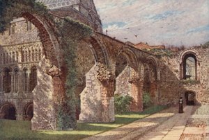 Ruiny infirmerii, katedra w Canterbury (kolorowa litografia) autorstwa William Biscombe Gardner