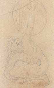Kucająca postać trzymająca tarczę [verso] autorstwa William Blake