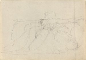 Człowiek widziany z tyłu, wznoszący się na chmurach autorstwa William Blake
