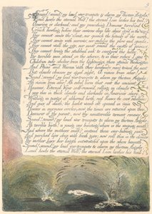 Ameryka. Proroctwo, płyta 11, Dźwięk! Dźwięk! Moje głośne trąby wojenne.... autorstwa William Blake