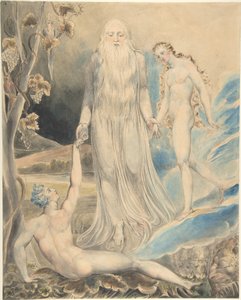Anioł boskiej obecności prowadzący Ewę do Adama (Stworzenie Ewy: „I będzie nazwana kobietą”) (recto); szkic do tego samego tematu (verso) autorstwa William Blake