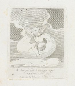 W końcu do wylęgu dojrzałego rozbija skorupę, płyta 8 z „Dla dzieci. Bramy raju”, 1793 autorstwa William Blake