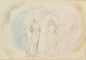 Beatrice i Dante w Bliźniętach, pośród sfer ognia, 1825-1827 autorstwa William Blake