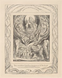 Księga Hioba, płyta 5, szatan wychodzący z obecności Pana i miłosierdzie Hioba autorstwa William Blake