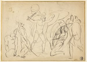 Walka klasyczna (rekto); Szkic aktu męskiego (verso) autorstwa William Blake