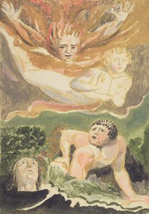 Czterech nagich mężczyzn wyłaniających się z żywiołów, płyta 4 z „Pierwszej księgi Urizena”, 1794 (drukowana kolorowo płaskorzeźba akwaforta tuszem i wc) autorstwa William Blake