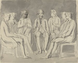 Grupa mężczyzn siedzących w kręgu [recto] autorstwa William Blake