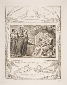Hiob przyjmujący dobroczynność, z ilustracji Księgi Hioba, 1825-26. autorstwa William Blake