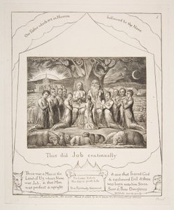 Hiob i jego rodzina, z ilustracji Księgi Hioba, 1825-26. autorstwa William Blake