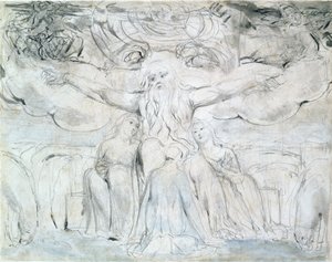Hiob i jego córki (ołówek, długopis i szary atrament) autorstwa William Blake