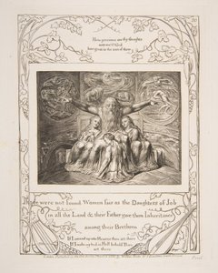 Hiob i jego córki, z ilustracji do Księgi Hioba, 1825-26. autorstwa William Blake