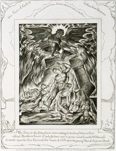 Synowie i córki Hioba przytłoczeni przez Szatana autorstwa William Blake
