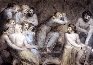 No.0456b Józef nakazuje oprawić Symeona, płyta 2 „Historia Józefa”, ok. 1785 (pióro i atrament oraz akwarela na ołówku na papierze) autorstwa William Blake
