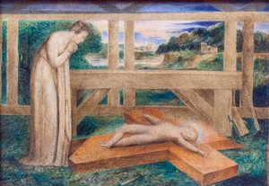 Matka Boża adorująca Dzieciątko Jezus śpiące na krzyżu, ok. 1799-1800 (tempera na płótnie) autorstwa William Blake