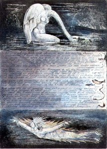Tablica II, Jerozolima, ok. 1804-20. Córki Albionu reprezentowane przez stworzenia podobne do łabędzi i ryb autorstwa William Blake