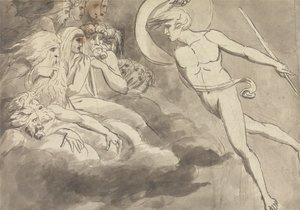 Szatan zbliżający się do dworu Chaosu autorstwa William Blake