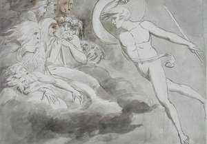 Szatan zbliża się do Dworu Chaosu autorstwa William Blake