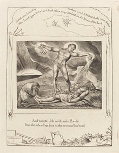 Szatan bijący Hioba wrzodami, 1825. autorstwa William Blake
